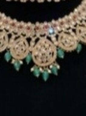 Merake Gold Filigree Necklace with Green Stone Drops